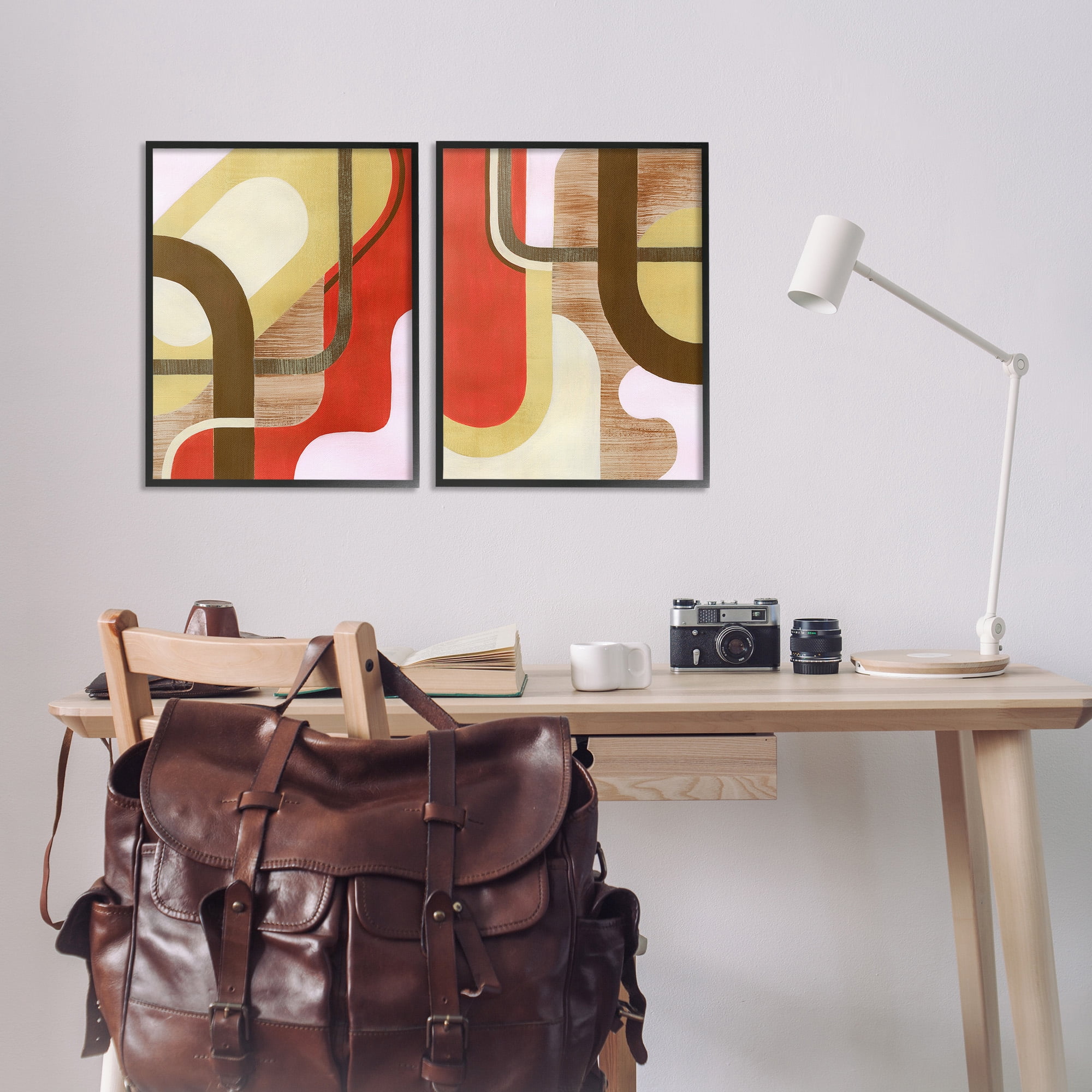 Stupell Industries Rustic Winding Shapes Abstract Painting Black Framed Art Print Wall Art, 16 x 20, Set of 2