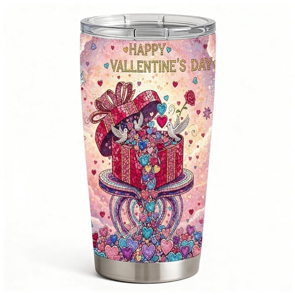 Romantic Love Hearts Gift Box Travel Mug, Stainless Steel Insulated Tumbler with Lid, Valentine Gift for Girlfriend/Wife