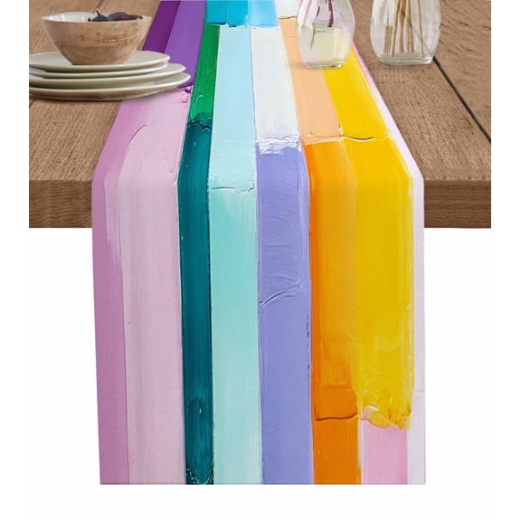 Ldtrchee Colorful Abstract Art Table Runner 72 Inches, Geometric Modern Oil Painting Bed Runner Dresser Scarves Tabletop for Indoor Outdoor Parties/Ceremony/Banquet, 13" x 72"