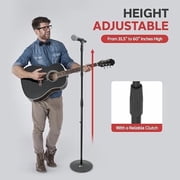PylePro Universal Compact Base Microphone Stand with Adjustable & Pivotable Gooseneck - 60 Height - Glossy Black - Metal, Plastic - Black