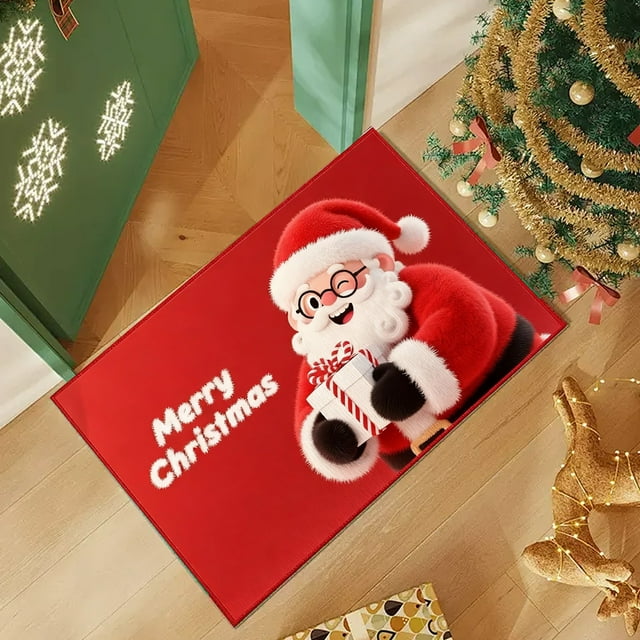 Uuiauoio Christmas Floor Mat Crystal Velvet Holiday Decor Non-Slip Waterproof Rug for Kitchen Bathroom Entryway Home Decoration and Festive Party, Seasonal Decor Anti Slip Bathroom Rug