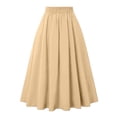 thumbnail image 4 of Women's Vintage Long Skirts Solid Color Elegant Elastic Waist Pleated A-Line Casual High Waist Midi Skirt Plus Size, 4 of 7