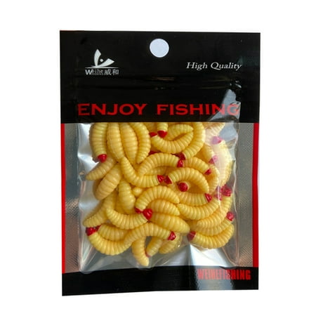 fankhu 50Pcs Plastic Fishing Lures Soft Maggot Baits for Crappie Bass Trout (Beige)