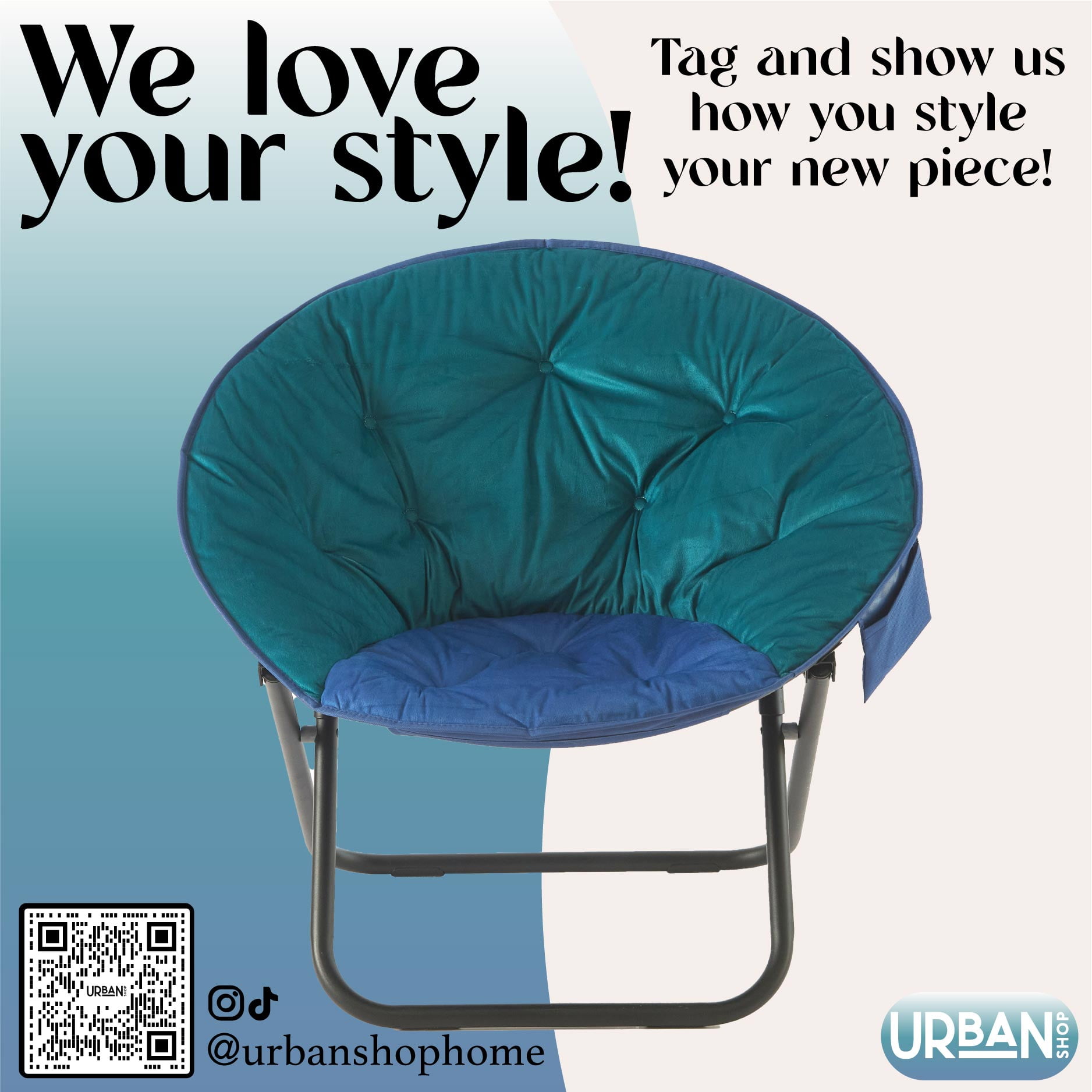 Urban Shop Colorblock Saucer Chair, Green/Blue, Adults and Teens