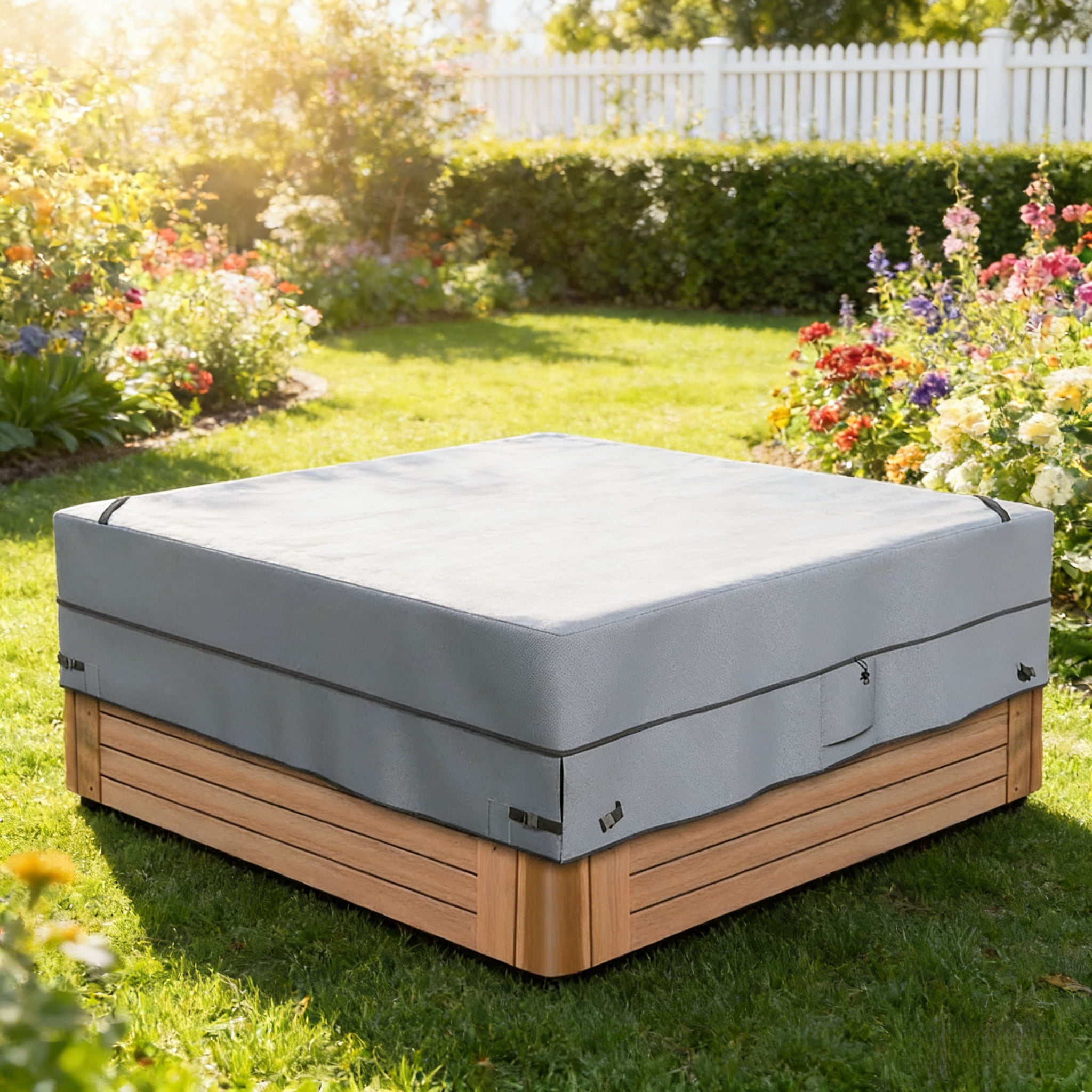 Outdoor Square Hot Tub Cover 86"x86", Waterproof & Anti-UV SPA Cover for Hot Tub with Super Windproof Straps, Gray