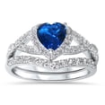 thumbnail image 2 of Sparkle Jewels Heart Cut Blue CZ His and Her 3 Piece TRIO Wedding Ring Set 14K White Gold Finish, 2 of 5
