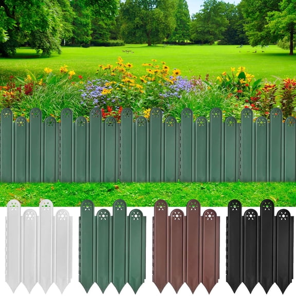 Garden Fence Flower Bed Edging, Plastic Landscape Border for Lawns and Driveways, Decorative Yard Barrier with Ground Studs, Easy Assembly Portable Garden Divider, Topliu