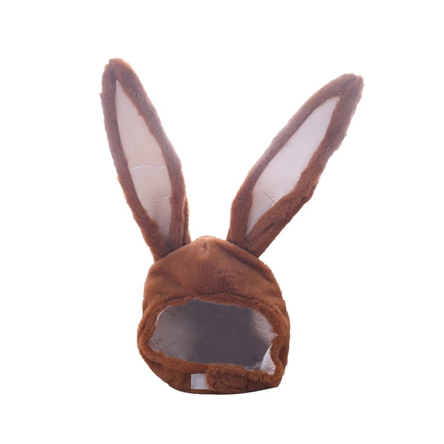 EeaseMX Gorro de conejo de dibujos animados con orejas móviles de peluche para mujeres y niñas (marrón)