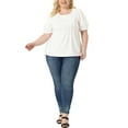 thumbnail image 2 of Agnes Orinda Plus Size Tops for Women Puff Short Sleeve Tops Crew Neck Pleated Shirts Tunic Blouses 1X White, 2 of 6