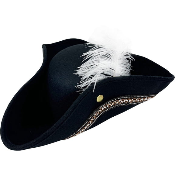 Yvsxxv White Feather Black Tricorn Pirate Hat Vintage Party Headwear 1Pc
