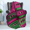 thumbnail image 4 of Old School Soft Flannel Fleece Throw Blanket, Cool and Vintage Cassettes Retro Technology in Bicolour Tones, Cozy Plush for Indoor and Outdoor Use, 70" x 90", Dark Magenta Fern Green, by Ambesonne, 4 of 5