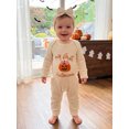 thumbnail image 4 of RUINIXCW Newborn Baby Girl My First Halloween Fall Winter Clothes Infant Baby Girls Waffled Romper Pumpkin Embroidery Long Sleeve Jumpsuit with Headband, 4 of 9