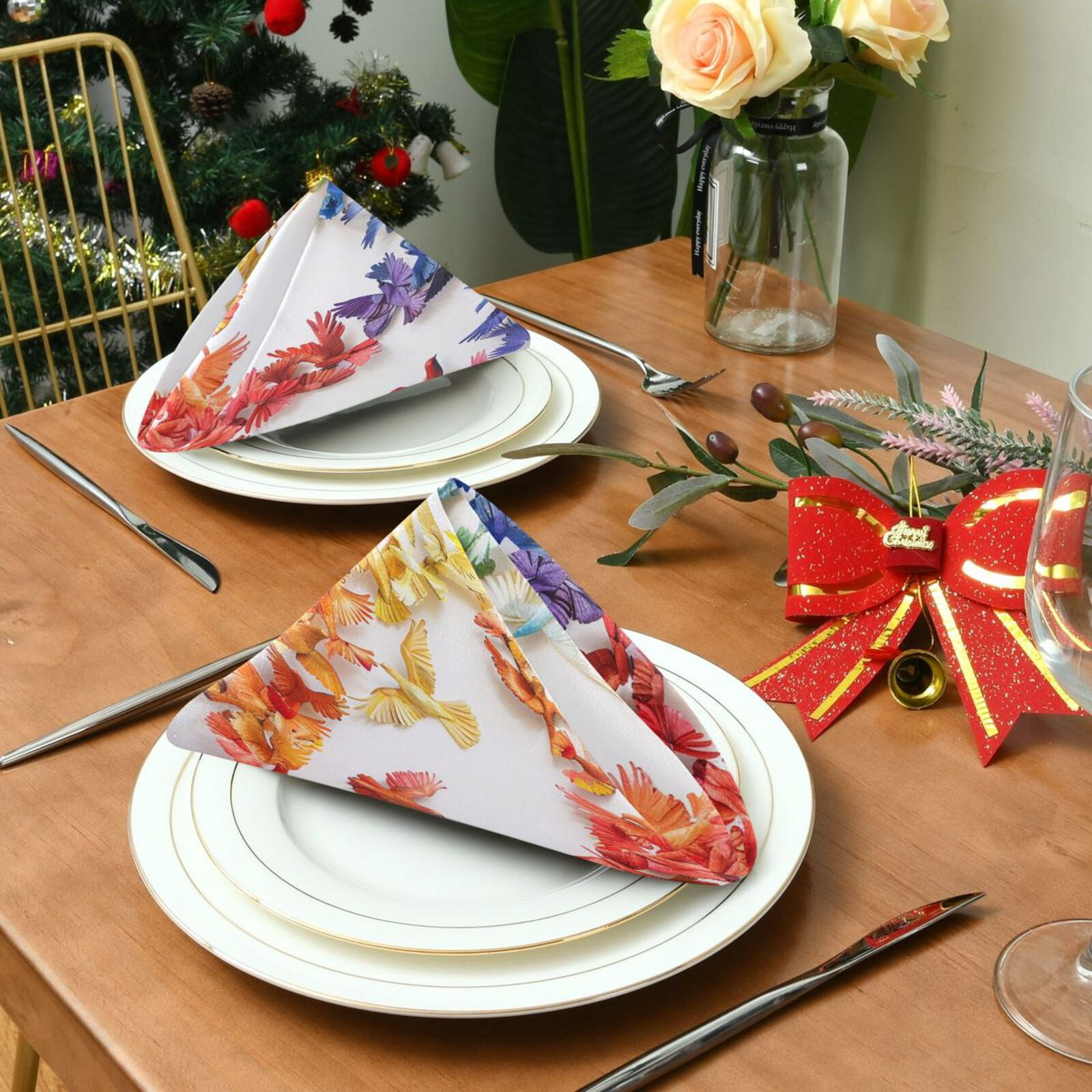 JSTEL Colorful Peace Sign Dove Cloth Napkins Set of 6, 20x20 Inch Washable and Reusable Napkin for Decoupage Dinner Party Everyday Use