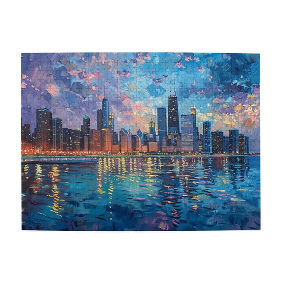 500 PCS jigsaw Wooden puzzles 500 pieces Dusk Chicago,Impossible Hard Difficult Challenging Puzzles for Adults,Great for Relaxation and Display for Puzzle Enthusiasts,Enchanting Landscape Puzzle