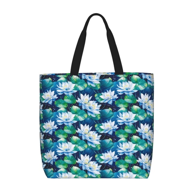 Disketp Blue Lotus Flower Bolsa Tote de Lona para Mujer, Bolso de Hombro y Cruzado con Cierre de Cremallera