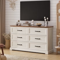 Hommpa Farmhouse White 6 Drawers Dresser for Bedroom, 50.8" Wide Wood Rustic Chest of Drawers TV Stand Dresser for Closet, Storage Dresser Organizer for Living Room, Hallway, Entryway, Home