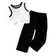 thumbnail image 2 of Conjuntos de camiseta sin mangas de cuello redondo para niños, chaleco sin mangas de color sólido de verano y pantalones largos, conjunto de dos piezas para niñas, top de poliéster, 2 of 5