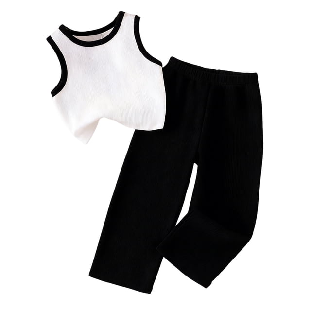Pantalones de Verano para Niños Pequeños Estilo Color Sólido sin Mangas Chaleco Y Pantalones Largos, Lindo Conjunto de Verano para Niños de Dos Piezas