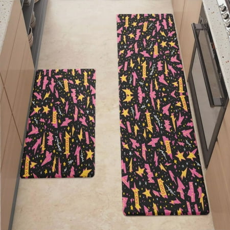 

Anti Fatigue Kitchen Mat Comic Bubbles And Lightning Sets of 2 Kitchen Rugs Non Slip Cushioned Standing Mat for Sink Floor Laundry Office Desk Mid 17.3 x 29 + Plus 17.3 x 47.2