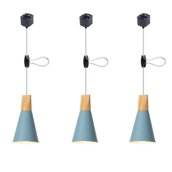 JLOWCO 3 Pack Adjustable Height H Type Track Lighting Pendants Ceiling Lights for Dining Room Over Kitchen Sink Light Blue (LED Bulb Include)
