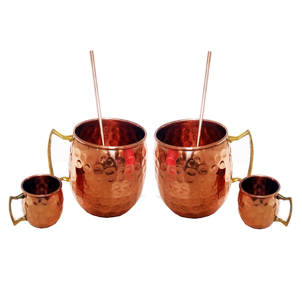 Moscow Mule Mug 16oz Stainless Steel Copper Coating Set of 2 for Cocktail Beer Wine Coffee Tea Cup for Home Bar Party 2 Metal Straws & Cleaning brush with Accessorie 