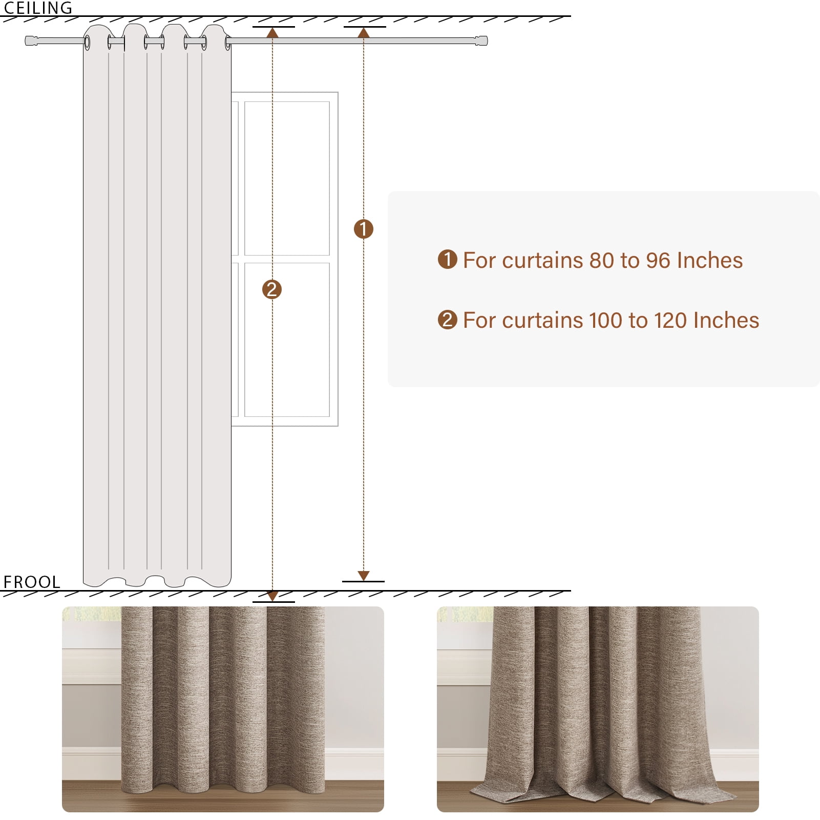 Top Finel Grommet Top Blackout Curtains, Dark Flax, 52" x 90", 2 Panels