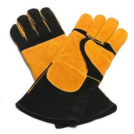 

High temperature insulated cow split leather welding gloves reinforced palm heat resistant safety protecting canvas full lining