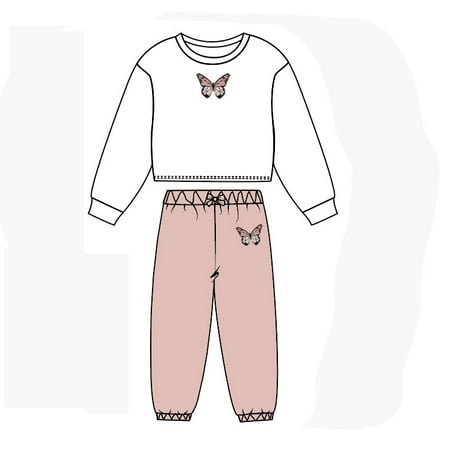 

Girl s 2 Pieces Outfit Butterfly Print Crop Tops and Pant Set Clothing Set