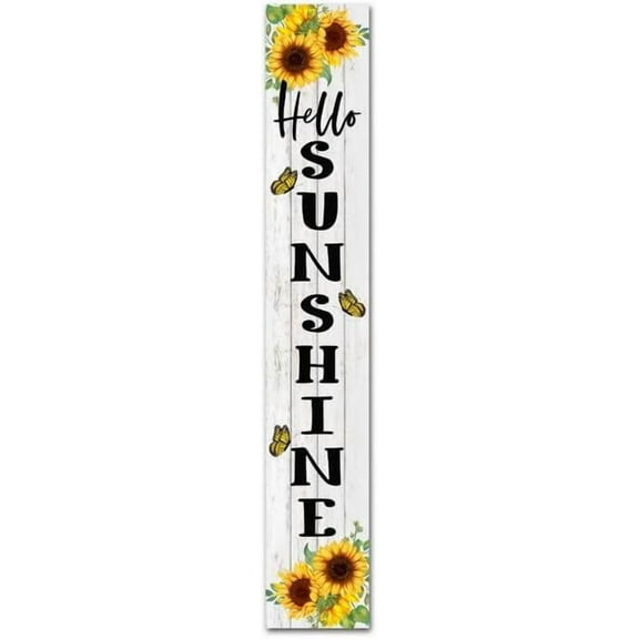 Rustic Farmhouse Hello Sunshine Porch Sign Vertical Sunflower Porch Sign Farmhouse Summer Sign Wooden Sunflowers Wall Decor for Front Door Farmhouse Welcome Porch Decor Wood Sign 4x16 Inches