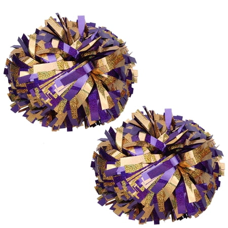 Holographic Cheer Pom Poms Cheerleading Cheerleader Gear 2 piece 1 pair(Purple/Gold)