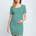 thumbnail image 4 of gakvbuo Maternity Dress For Photoshoot Womens Short Sleeve Breast-Feeding Maternity Nursing Dress Bodycon Pregnancy Scoop Neck Ruched Midi Fitted Dresses For Women 2161, 4 of 6