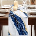 thumbnail image 3 of Marble Blue 70 Inch Table Runner, Gold Foil Ceramic Style Cracks Scratches Farmhouse Dresser Scarf Cotton & Linen Tablerunner for Dining/Kitchen Island/Holiday Party Décor 13" x 70", 3 of 9