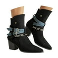 thumbnail image 3 of YLYL Women Ankle Boots Motorcycle Riding Western Boots Block Heel Suede Chain Strap Country Party Festival Booties, 3 of 9