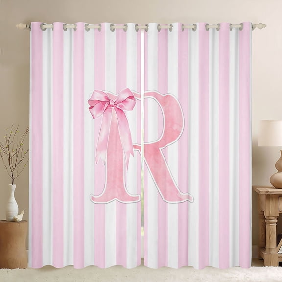 Manfei Pink Line Geometric Pattern Blackout Curtains,Personalized Monogrammed R Window Curtains Pack of 2 (38x45 Each)