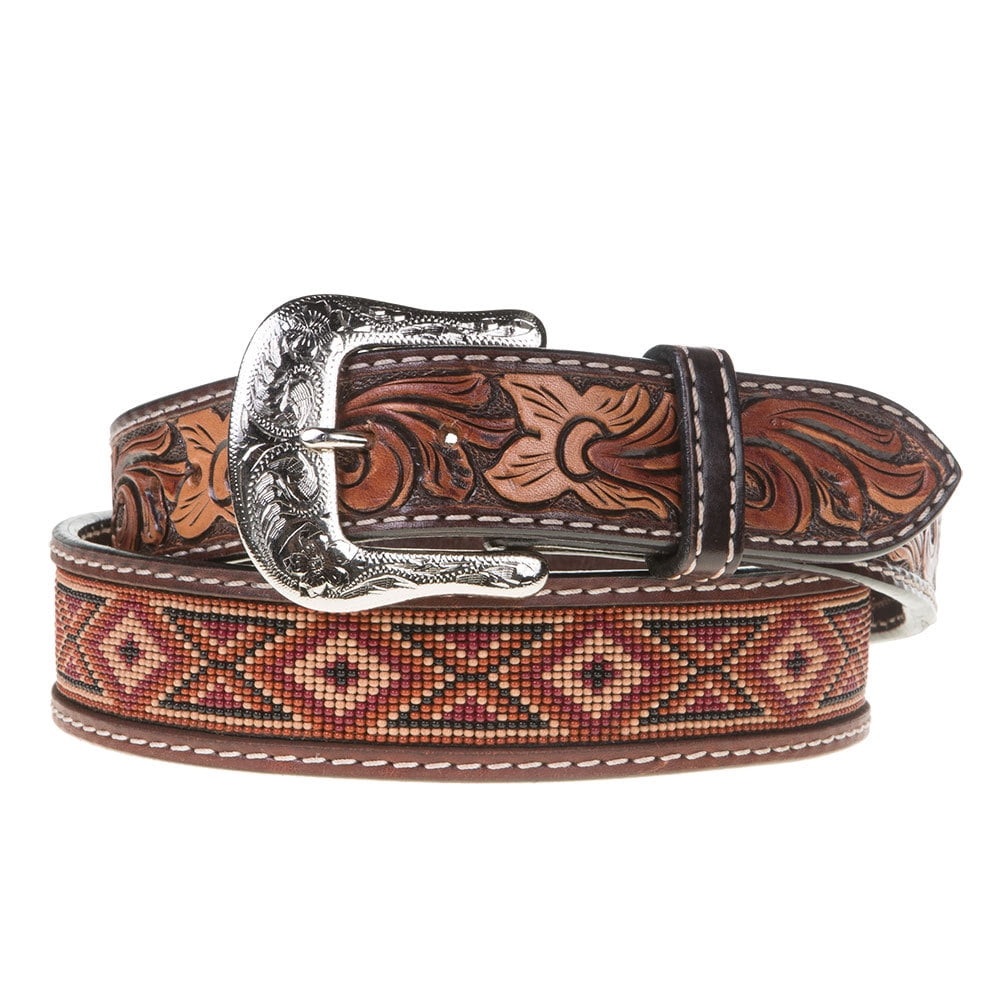 Twisted X Mens Leather Beaded Earth Tone Belt 40 Brown Walmart Com