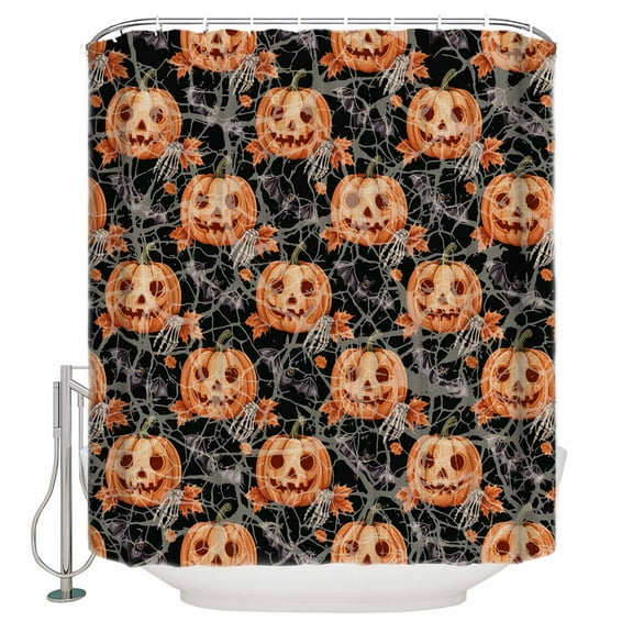 Shower Curtains for Bathroom-72"x72",Halloween Scary Pumpkin Ghost Waterproof Bath Curtain Grommet Shower Curtain Set with Hooks,Maple Leaf Spiderweb Black Orange Washable Bath Accessories