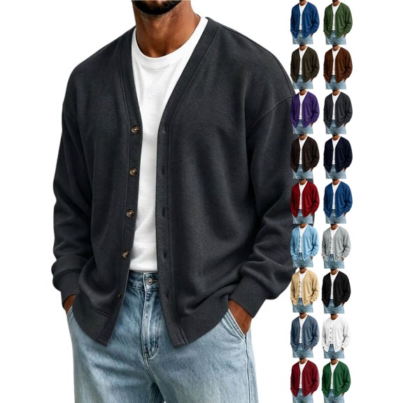 Mens Cardigan Casual Button up Long Sleeve Solid Color Cardigan Sweater with Pockets Fall Winter Daily Outerwear Coats for Outdoor Travel Office