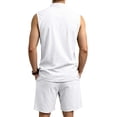 thumbnail image 4 of QSAWXQZ Men's Linen 2PC Lounge Set Stand Collar V Neck Sleeveless Loose Top Elastic Waist Shorts with Pocket Beach Outfit Casual for Summer M, 4 of 9
