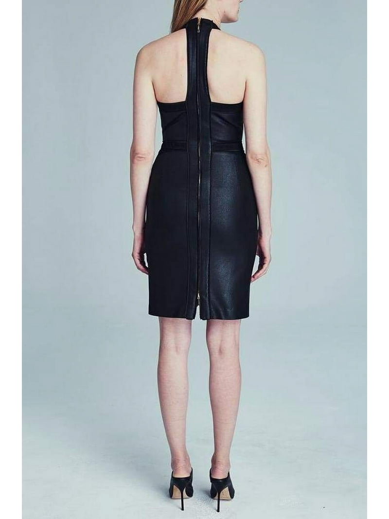 black leather halter dress Gardenia Black Leather Midi Sweetheart Halter Flared Dress main image 1