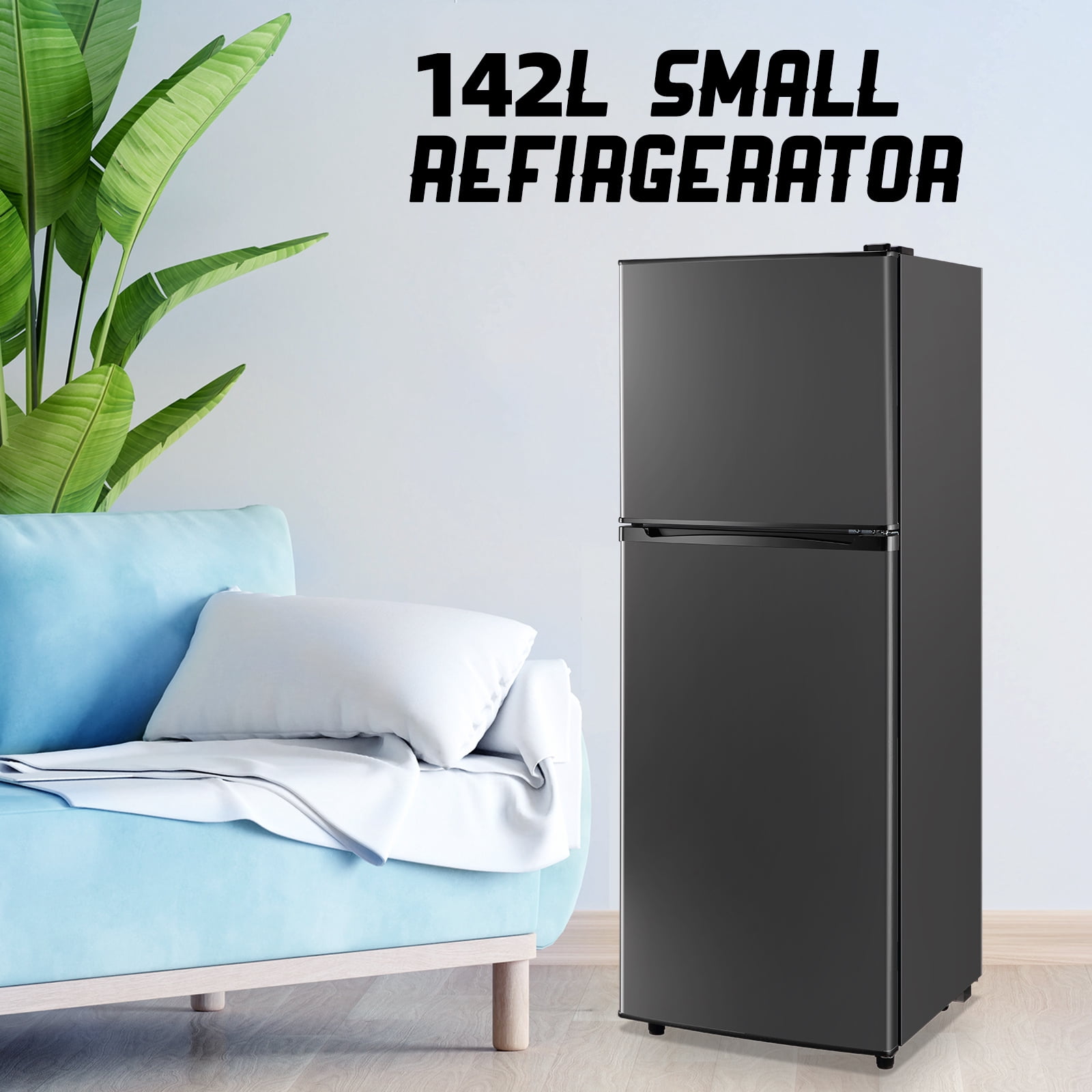 TACOOL 5.0 Cu.ft Double Door Mini Fridge with Top Freezer Compact Refrigerator for Home, Grey, New