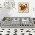 thumbnail image 3 of PAPROOS Queen Montessor Floor Bed, Solid Wood Toddler Bed with Safety Guardrail and Door, Easy Assembly, Low-to-Floor Bed Frame with Slats for Kids, Gray, 3 of 11