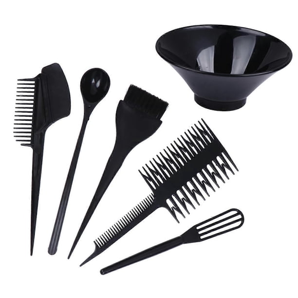 Kit profesional de tinte para el cabello, 6 piezas, tazón y brocha para salón y hogar, fácil de limpiar, color negro.