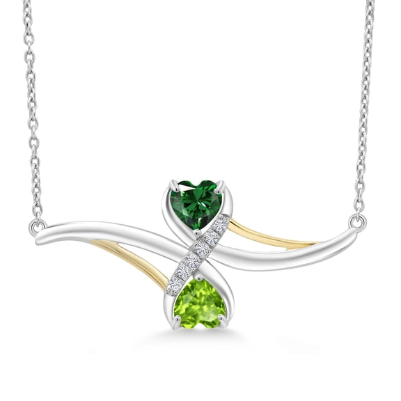Gem Stone King 1.06 Ct Green Nano Emerald Green Peridot 925 Silver and 10K Yellow Gold Lab Grown Diamond Pendant