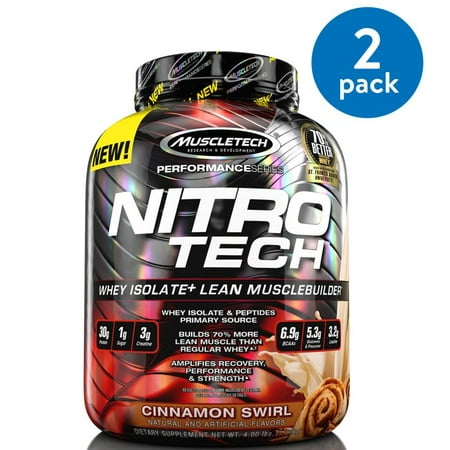 Nitro Tech Ingredients - (2 Pack) MuscleTech Nitro Tech Protein Powder, Cinnamon Swirl, 4 Lb