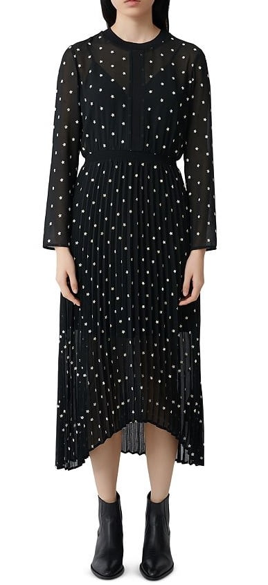 Maje BLACK Women's Long Pleated Dress 
