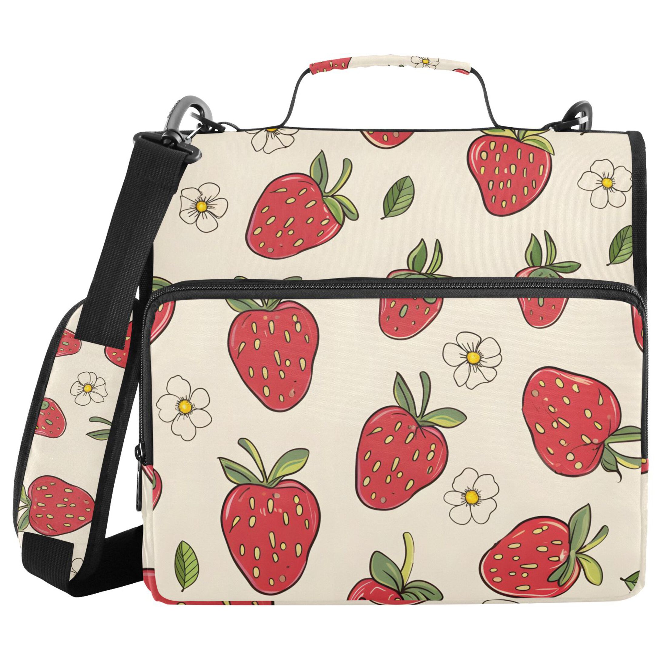 ALAZA Zipper Binder Strawberry and Floral 3 Ring Trapper Keeper File Folder Organizer Bag