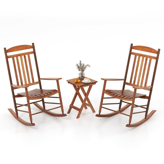 Gymax 3PCS Patio Poplar Wood Rocking Bistro Set Outdoor Furniture Set for Garden
