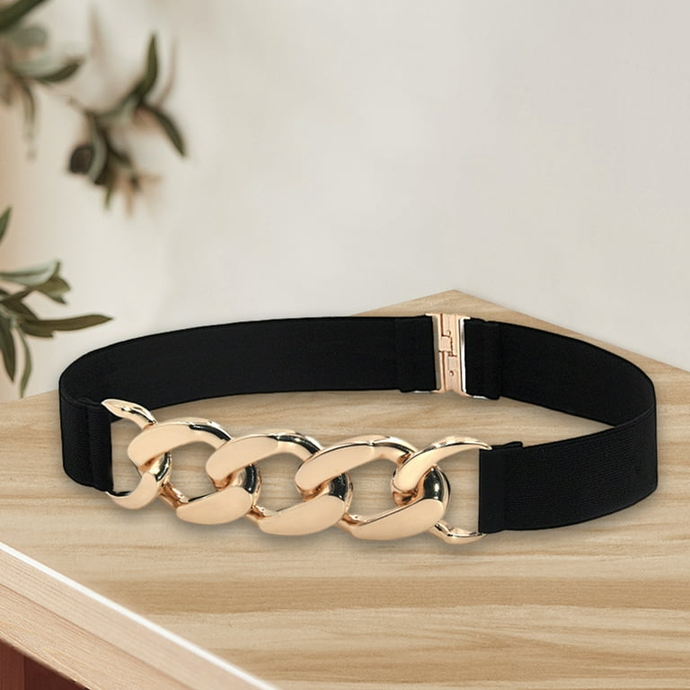 Anvazise Waist Belt Golden Polished Metal Chain Buckle Elastic