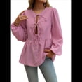 thumbnail image 1 of Blusa Babydoll con Lazo Frontal para Mujer, Larga, Rayas, Peplum, Volantes, Encaje. Rojo L, 1 of 7