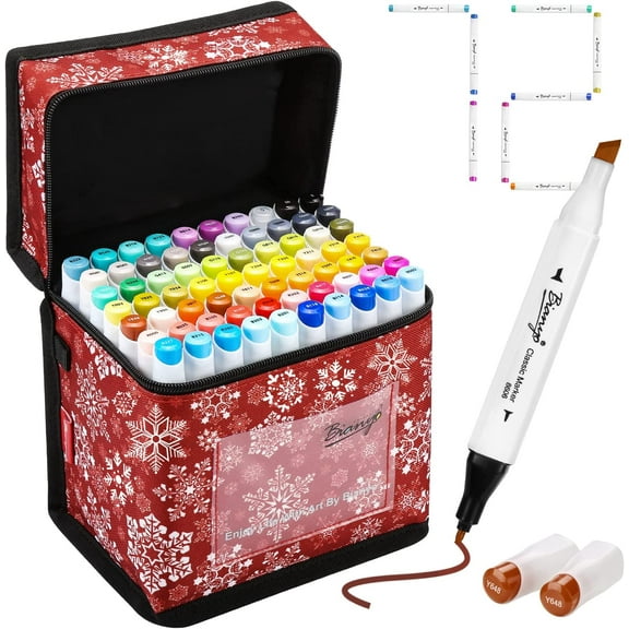 Bianyo 72 Primary Colors Alcohol-Based Dual Tip Bullet & Chisel Alcohol Markers with Christmas Design Bag